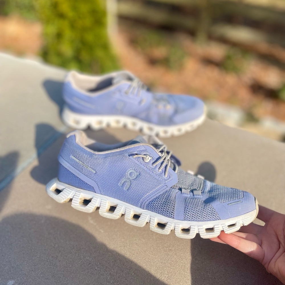On Running Women's Light Blue and White Cloud Sneakers